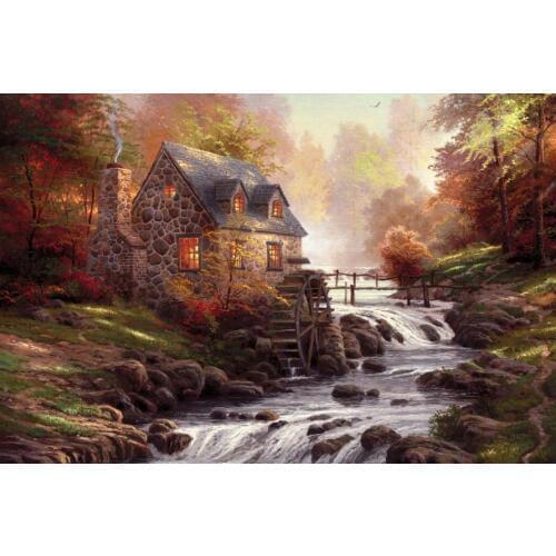 Water mill hut The wooden puzzle 1000 pieces ersion jigsaw puzzle white card adult childrens educational toys