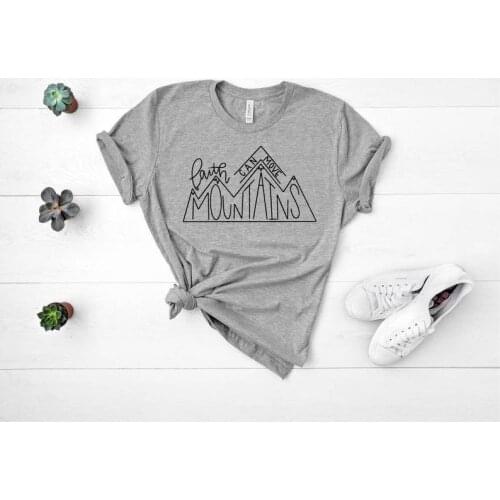 Faith Can move Mountain Blessed Christian Shirt Streetwear Fashsion Letter Cotton Female Clothing O Neck Short Sleeve Tees top