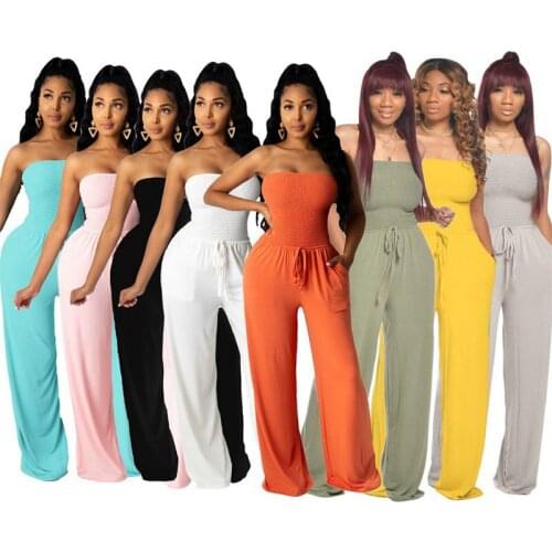 Elegant Rompers 2021 Summer Sexy Sleeveless Jumpsuits Womens Wide Leg Playsuits Casual Solid Strapless Overall 2XL