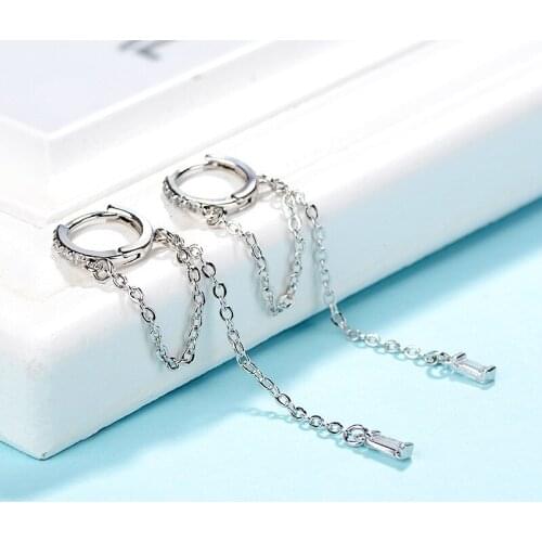 Luckydays 1PC Womens Fashion Simple Small Earring Hoops Smooth Huggies Earrings Chain Tassel Bohemia Ear Jewelry For Lady Girls