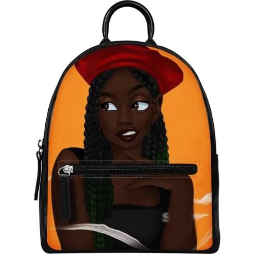 HYCOOL Lady Backpacks Women Funny Black African Girl Pattern Mini Backpack Women Pu Leather Shoulder Bag Convenient Cosmetic Bag