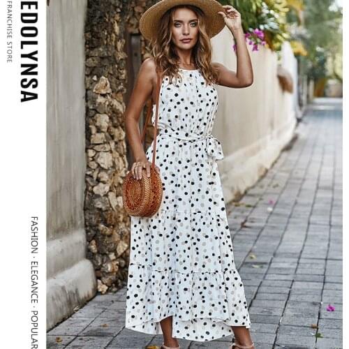 2020 Bohemian Polka Dot Printed Strapless Sleeveless Boho Dress Cotton Tunic Women Elegant Streetwear Club Party Midi Dress A462