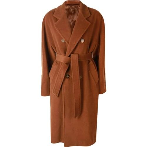 YOLOAgain Oversized Women Double Breasted Long Wool Coat Ladies Classic Woolen Coat Outerwear