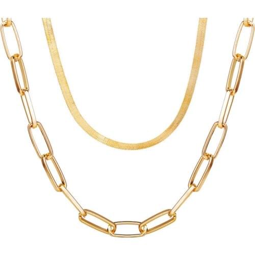 Double Layered Punk Chain Choker Necklaces For Women Chunky Thick Link Chain Collar Clavicle Necklace Statement Female Jewelry