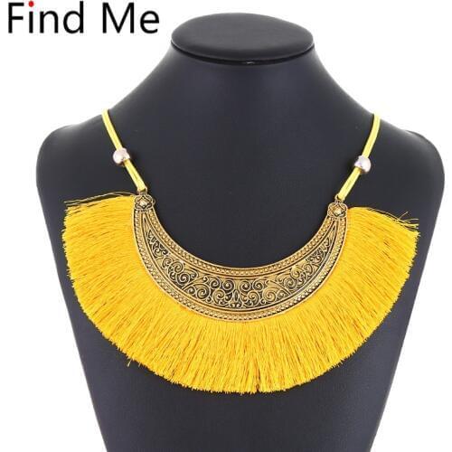 Find Me 2019 brand fashion wholesale long tassels collar choker necklace vintage ethnic maxi statement necklace women Jewelry