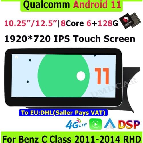 Snapdragon 8Core 6+128G Android 11 GPS Radio for Mercedes Benz C Class W204 2011-2024 RHD Cars Stereo DVD Navigation 4G WIFI Sn