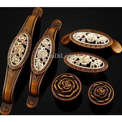 Top Desiged 10PCS Furniture Handles European Antique Carved Drawer Wardrobe Cupboard Closet Cabinet Kitchen Pull Handles & Knobs