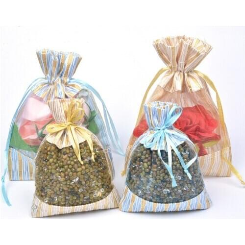 20pcs/lot 10x14cm/ 13x18cm Window Clear Linen Organza Bag Stitching Drawstring Holder Bag Jewelry Gift Packaging Bags