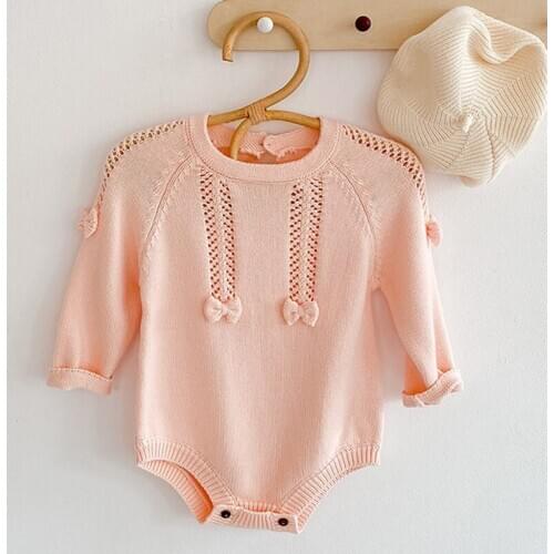 2020 Spring Autumn Toddler Clothing Baby Girls Bowknot Rompers Kids Baby Clothing Baby Girl Long Sleeve Knit Rompers