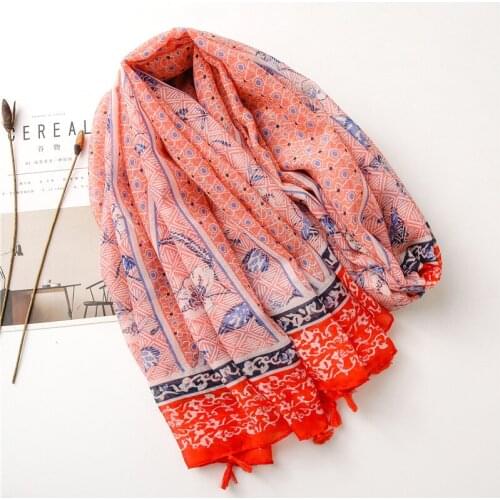 2021 Fashion Newest Floral Pattern Cotton Tassel Scarf 10pcs/lot