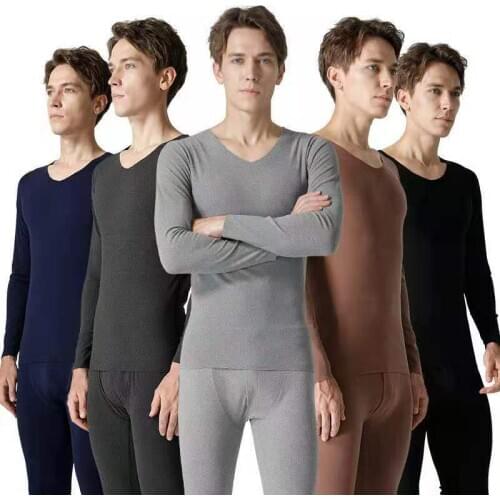 2021 Spring Thermal Underwear Men Long Thermal Suit Polyester Comfortable Warm Tops + Pants Piece Set Thermal Underwear