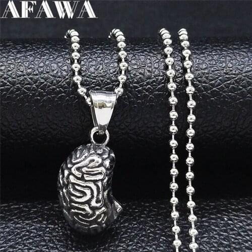 2021 Vintage Goth Brain Stainless Steel Long Charm Necklaces for Women/Men Jewelry gothic collares de hombre NZZ186S02