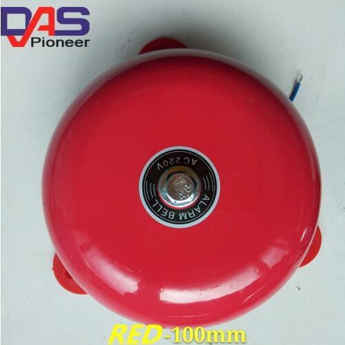 AC 220V 100mm 4 inch Dia Schools Fire Alarm Round Shape Electric Bell Red