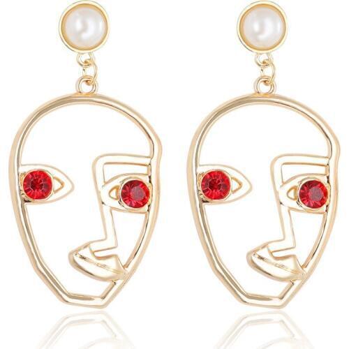 23 STYLES! New Exaggerated Abstract Face Stud Earrings Crystal Eyes Metal Hollow Face Earrings For Women Personality Jewelry