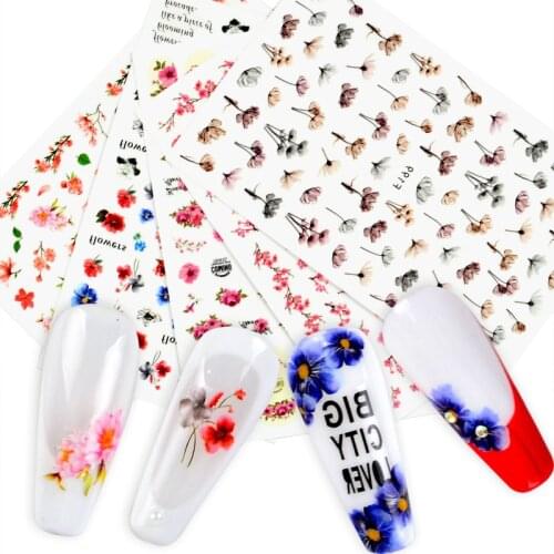 5 Designs Nail Stickers Set Mixed Floral Lavender Nail Art Adhesive Transfer Decals Sliders Flower Leaves Manicures Decoration