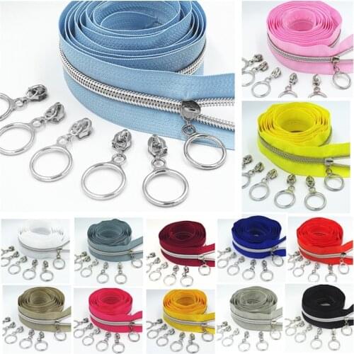 5M 10Pcs Slider 5# Colored Silver Tooth Nylon Zipper Coil Code Decoration Luggage Garment Purse Bags DIY Home Sewing Accessories