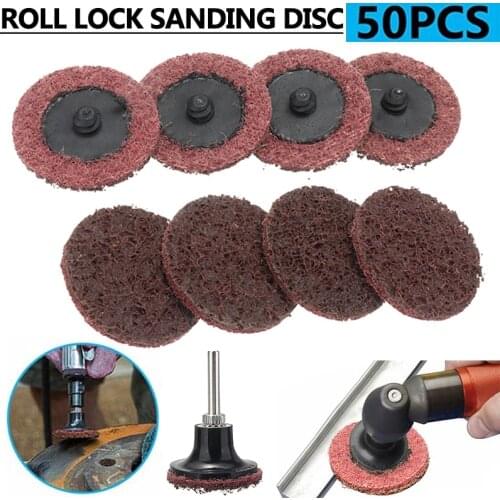 50pcs 2Inch Medium Roll Lock Surface Sanding Disc Non-Woven Flap Sanding Wheel Fiber Abrasive Polish Grinding Tool
