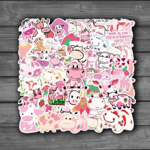 50PCS Kawaii Cartoon Pink Strawberry Cow VSCO Stickers For Girl Kids DIY Skateboard Suitcase Laptop Bicycle Helmet Car Decals