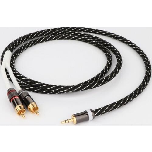 Preffair HiFi Audio Cable RCA Audio Cable Signal Wire Plug 3.5mm Straight Aux Plug Convert Two RCA Plug