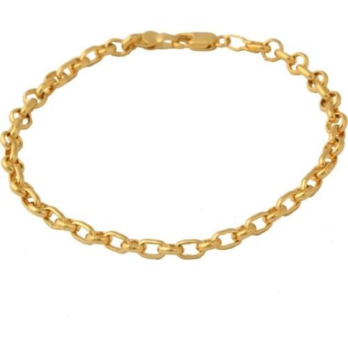 Gold color 21cm 4mm link chain bracelet Women Men, Retro Fashion bracelets