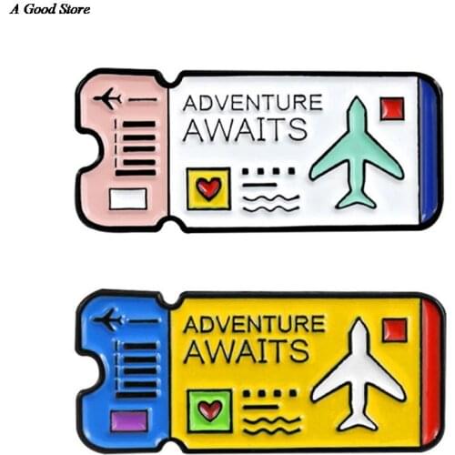 Adventure Awaits Journal Travel Enamel Pins Explorer Ticket Brooch Mountains Explore Nature Badge Scene For Kids Friends