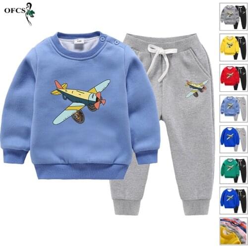 Children' Winter Clothes Fashion Toddler Add Wool Warm Casual Outwear Boys Gilrs Cartoon Sweatshirt+Pants 2Pcs/Set Outfits Suit