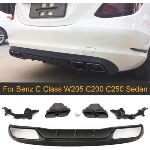 Rear Bumper Diffuser For Mercedes Benz C Class W205 C200 C250 Sedan 4 Door 2015-2017 Non Sport C63 Diffuser with Exhaust Tips