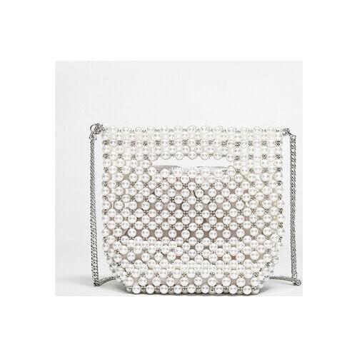 Handmade Women Pearl Bags Designer Beaded Shoulder Bags Charm White Pearls Crossbody Bag Luxury Evening Clutch Purse Lady 2020
