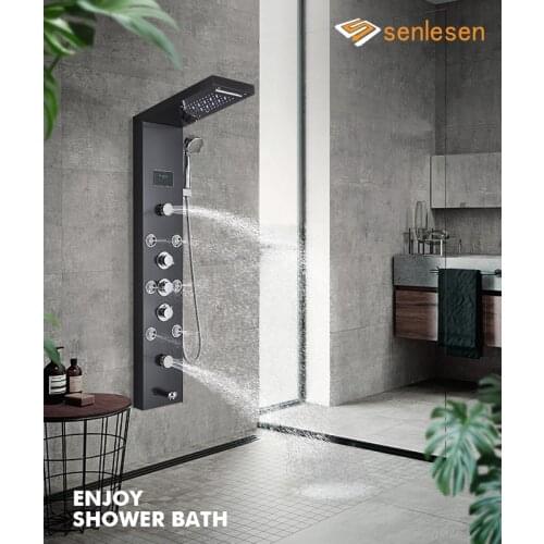 Senlesen Shower Panel Rain&Waterfall Shower Head Big Screen Column Panel Wall Mount W/ Massage Jets Para Bathroom Shower System