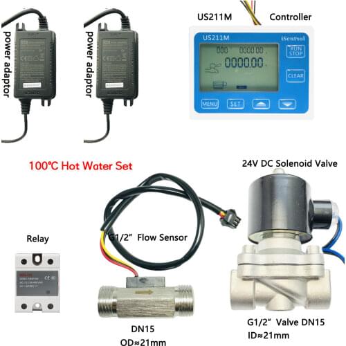 HOT WATER US211M-USS-HS21TH Dosage Machine Quantitative Controller with SUS304 Solenoid Valve 24V DN15 Inox Flowsensor