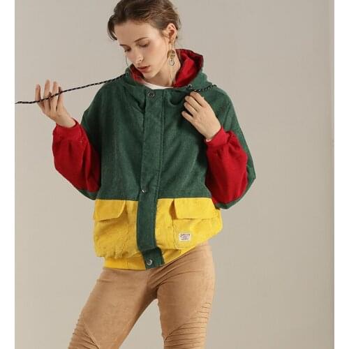 JuneRain Color Block Long Sleeve Corduroy Women Jacket Patchwork Spring Autumn Women Jacket Plus Size Lady Button Female Coats