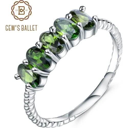 GEMS BALLET Luxury 925 Sterling Silver Wedding Band Ring 1.30Ct Natural Chrome Diopside Gemstone Rings For Women Fine Jewelry