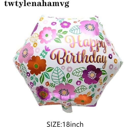 Beautiful Red Flower Pattern Hexagonal Inflatable Aluminum Foil Balloon Happy Birthday Vacation Advertising Supplies Party Decor