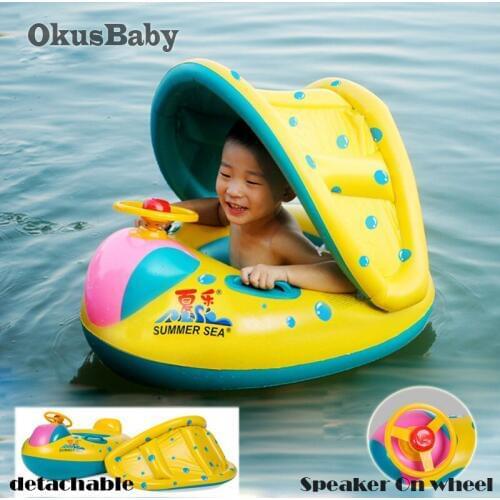 Summer Baby Water Floating Toys Inflatable Ride-ons Adjustable Sunshade Seat Boat Ring Swim Pool Rafts