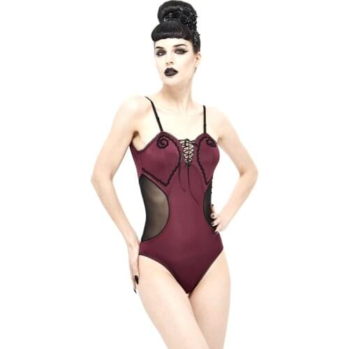 Summer Sexy Sling Women Red See-through Swimsuit Slim Punk One-piece Womens Thin Conservative Swimsuit