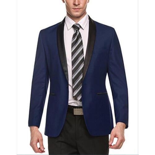 Hot Recommend One Button Navy Blue Groom Tuxedos Groomsmen Shawl Lapel Mens Suits Blazers (Jacket+Pants+Tie) W:870