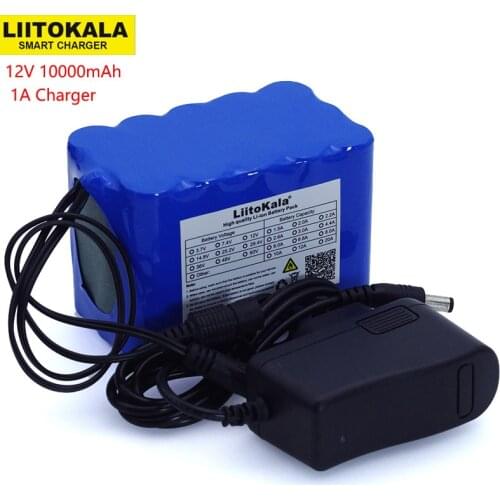 Liitokala 12V 10Ah 18650 li-lon battery pack 12.6V 10000mAh with BMS Circuit Protection Board DC 5.5*2.1mm+ 1A Charger