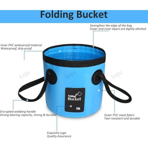 Lvju 12L 20L Waterproof Water Bags Fishing Folding Bucket Portable Bucket Water Container Storage Carrier Bag