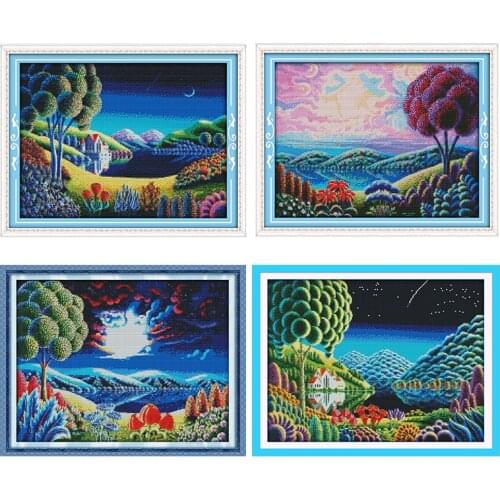Joy Sunday Embroidery Needlework Cross-Stitch Kits Stamped Printing Patterns 11CT 14CT Fantastic Scenery Counted Home Decor Sets