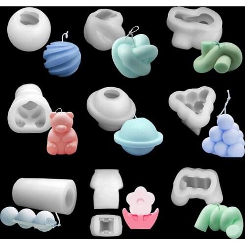 New 3d Heart Bear Twisted Rope Scented Candle Mold DIY Handmade Soap Epoxy Silicone Mold Wholesale Candle Making Kit