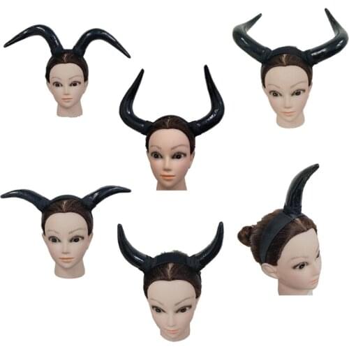F3MD Ox Horn Hair Hoop Cosplay Props Headdress Halloween Gothic Party Accessories