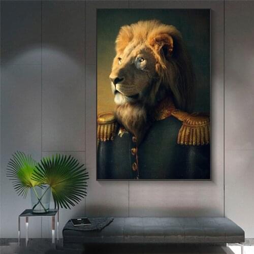 Lion General Classical Art Paintings Print On Canvas Art Posters and Prints Ainmals in a Suit Nordic Wall Art Pictures Cuadros