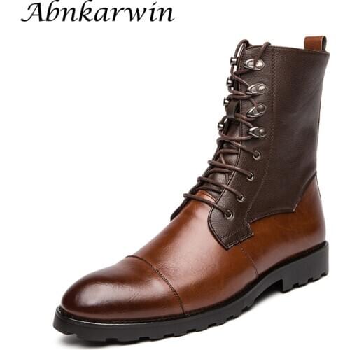 Autumn Winter British Style Classic Brown High Men Leather Boots Gentlemen Botas Hombre Cuero Plus Size 38~48