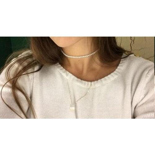 4mm white baroque Pearl necklace gold clasp natural Freshwater PEARL Women Jewelry 17'' 43cm 35cm