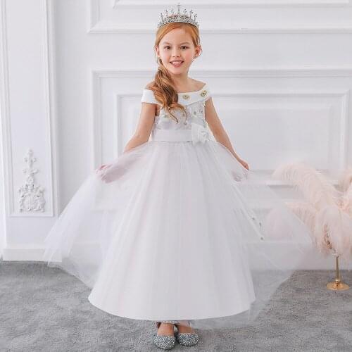 Girls dress shoulderless embroidered fashion net gauze princess dress summer children dresses fancy party dress wedding dress