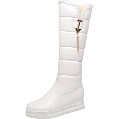 Plush Knee High Boots Winter Shoes Women Leather Boots Women Comfortable Platform Boots Women With Fur