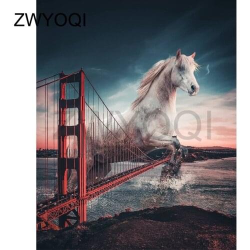 Full Round Diamond painting Cross stitch Bridge horse Full Square Diamond embroidery Bridge horse DIY3D Diamond mosaic horse sea