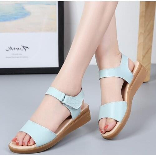 Sandals women shoes 2021 new summer wedge casual women shoes fashion wild solid color velcro casual sandals women footwear
