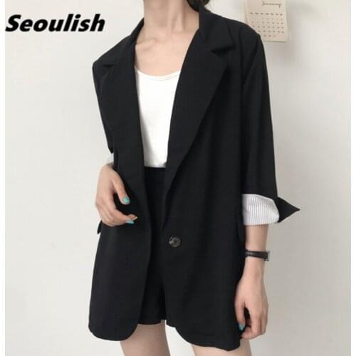 Seoulish Spring Summer 2021 New Womens Shorts Suits Single Button Blazer and Wide Leg Shorts Elegant Office Womens Suits Sets