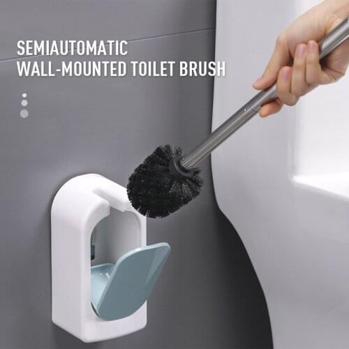 Nordic Style Toilet Brush Water Leak Proof With Base Atainless Steel Wall-mounted Household Bathroom Toilet Cleaning Set